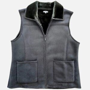 YS COLLECTION DARK GRAY FLEECE LINED ZIP VEST W/ POCKETS GREY WOMENS SIZE 16 XL